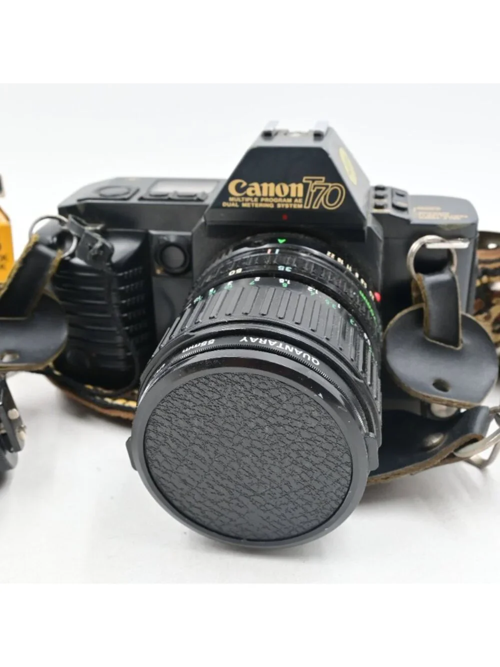 Canon T70 35mm SLR Film Camera W/ 2 Lenses, Flash, Film Untested As Is For Parts